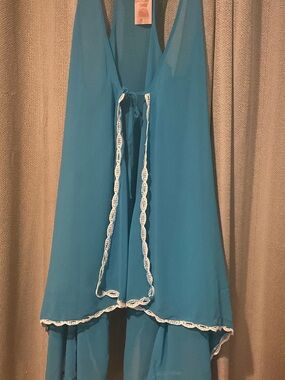 NWT Francesca's Collections Turquoise Blue Lace-Trim Swim Coverup S/M